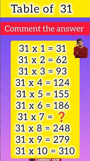 Table of 31|Table of thirtyoneLearn Multiplication Table of 31x 1=31|31 ka table#31katable#tableof31