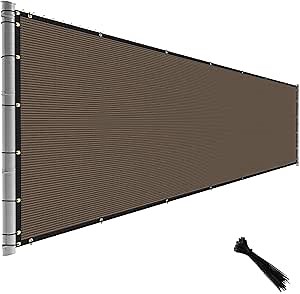 TANG Fence Privacy Screen Brown 5 Feet x 15 Feet Outdoor Shade Cloth with Grommets, 150 GSM Temporary Fence Cover with Zipties Mesh Netting Fences Blockage for Backyard Garden Patio Chain Link