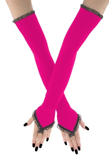 Fuchsia Fingerless Opera Gloves Extra Long Evening Trim Lace Arm Warmers Womens, Costume Sleeves - Etsy