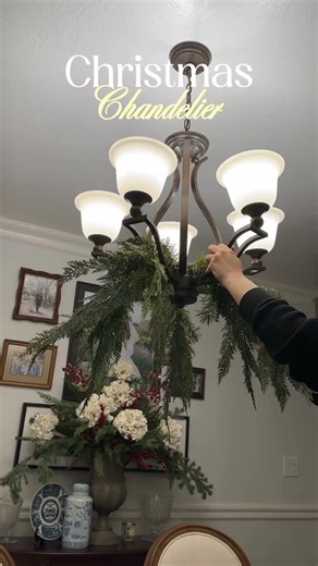 Emily Waldo on Instagram: "🙋🏻‍♀️ QUESTION: who still has a little Christmas decorating to do? If you do…SAVE THIS POST for when you grab some of that Christmas foliage today/tomorrow! 🌲 I have a QUICK + fun way to make a statement at the dinner table! The answer: CHRISTMAS. CHANDELIER. SWAG. Truth be told, I stole these branches from my own Christmas tree 😆 (I’m prepping a different theme before Christmas actually ends… I’m a holiday decorator can you blame me??) All you need is some faux ce