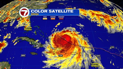 Erin is a great example of not focusing too much on wobbles. They are perfectly normal with spinning systems. The overall motion is what is important. The forecast cone takes all this into account and keeps a consistent forecast track. | 7Weather