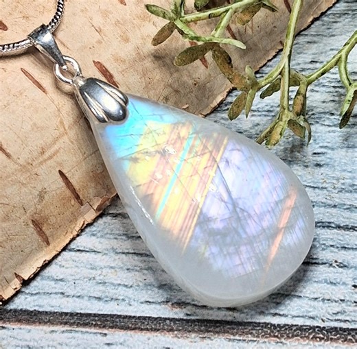 Multi Flash Moonstone Pear Pendant: Sterling Silver Handmade Jewelry KD - Etsy
