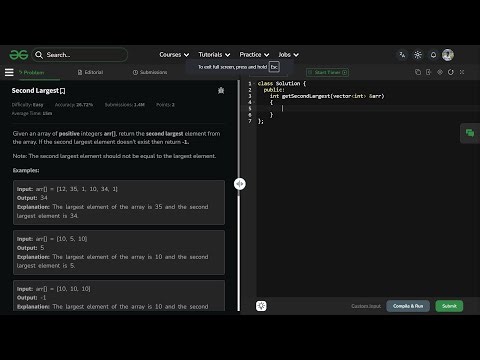 Second Largest Element in an Array in Tamil | C++ | Leetcode | GeeksForGeeks |