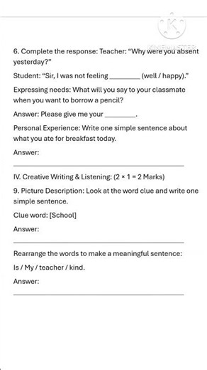 5th standard English bridge course pre -test