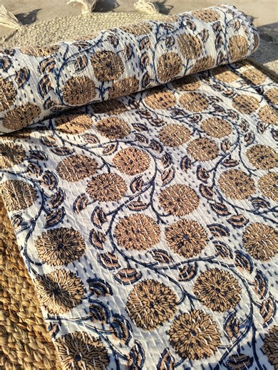 Marigold Indian Kantha Quilt, Throw, Handmade Cotton Kantha Blanket, Bedspread Bedding, Bedcover. - Etsy