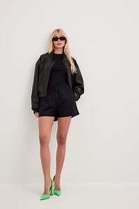 Elastic Waist Cotton Shorts Black