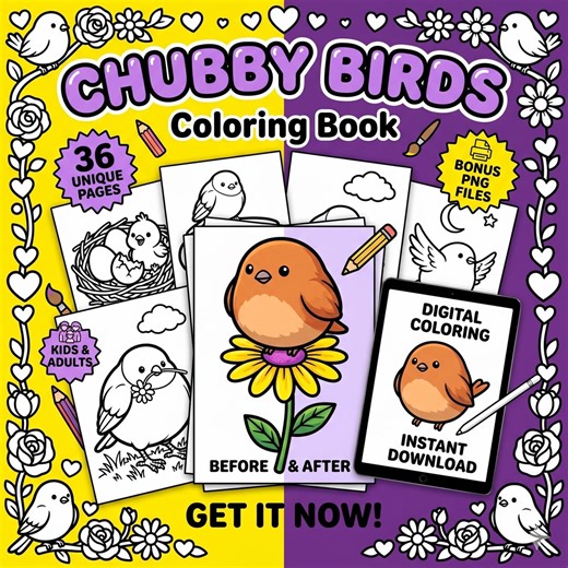 Chubby Birds Coloring Book Printable - Etsy