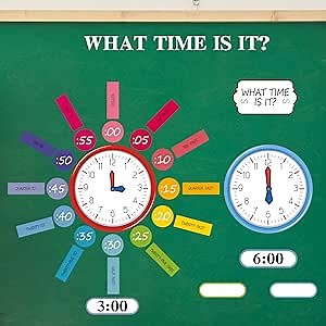 Kosiz 55 Pcs Telling Time Bulletin Board Kit Teaching Clock for Kids Back to School Analog Clock Number Labels Learn to Tell Time Practice Prop 1st 2nd 3rd Grade Classroom Must Have for Home Supply