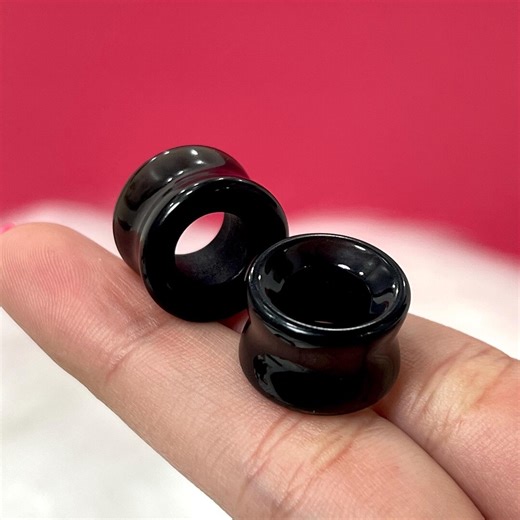 Black Agate Stone Plugs – Double Flare Natural Stone Gauges (pair) - Etsy