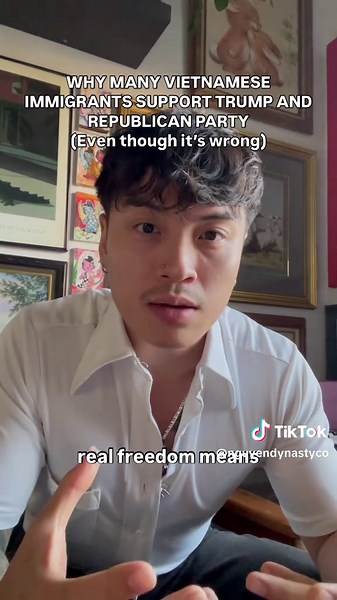 Part one. Why Vietnamese immigrants support trump and the Republican Party. Even though they are clearly in the wrong. Why it seems like the older generation of Vietnamese and some younger Vietnamese are brainwashed into thinking that by showing fake patriotism will save them from oppression. They act out of fear, and by doing so they lose sympathy for others, they support the oppressors and ignore the cry for help from immigrants like themselves. It's truly discouraging and disappointing, but p