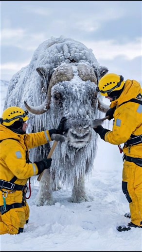 Frozen Musk Ox Rescue! Breaking the Ice off the Head 🥶 | 8K Realistic Footage #shorts