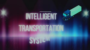 Download Intelligent Transportation Systems inscription on bright background with truck illustration. Graphic presentation. Transportation concept for free