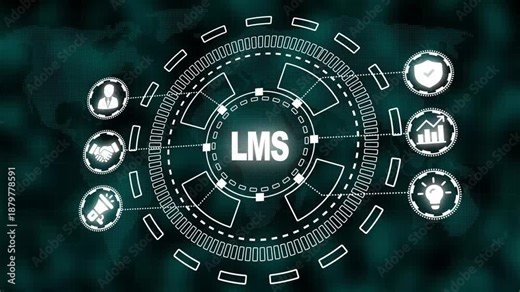 Digital Learning Management System LMS Concept with Global Map and Icons education e-learning