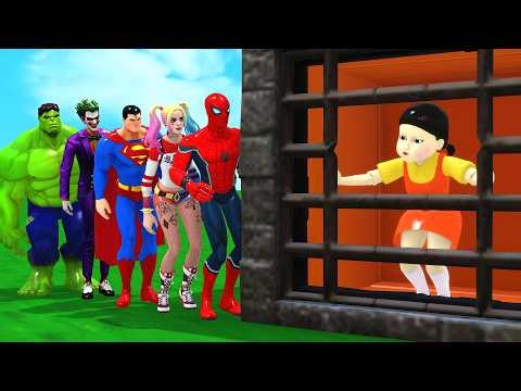 Super Hero 3D vs Squid Game Challenge Can Superheroes Escape Death Thanks To Their Own Strength