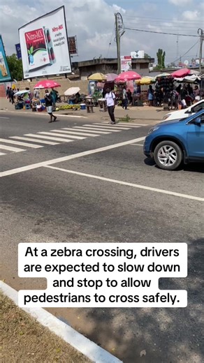 At a zebra crossing, drivers are expected to slow down and stop to allow pedestrians to cross safely. If you know a driver who struggles to stop at zebra crossings, kindly tag them so we can all learn and promote road safety together. Walk for your health, cross for your safety. #zebracrossing #pedestriansafety #roadsafety #safetyfirst