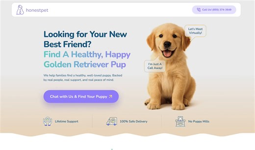 Clean & Fresh looking Golden Retriever puppy Landing page design