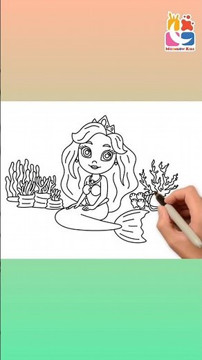 How to Draw a Mermaid🌈Simple Drawing For Kids Easy Step By Step Tutorial - Mermaid, Corals, Shells🎨✨