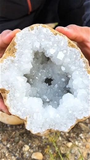 Wow amazing diamond Found a sparkling white crystal stone in this large rock#gemstone #crystals