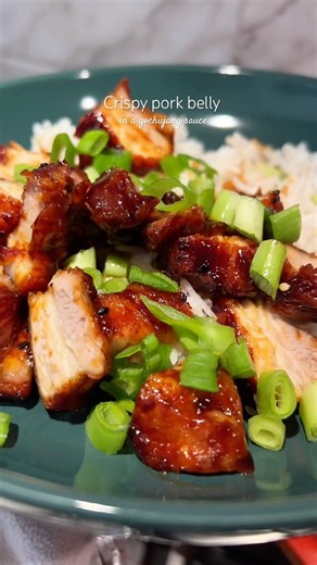 Crispy pork belly in a gochujang sauce #dinnerideas #gochujang #porkbelly