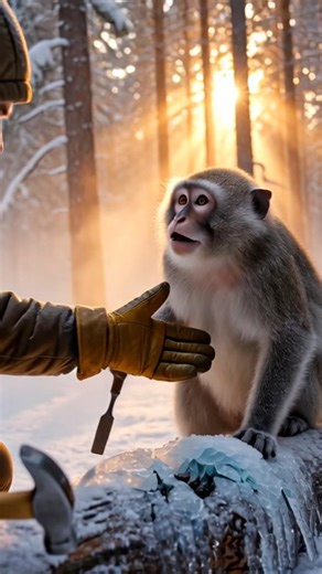 Snow-Covered Monkey Saved by Brave Stranger in America!"#shorts
