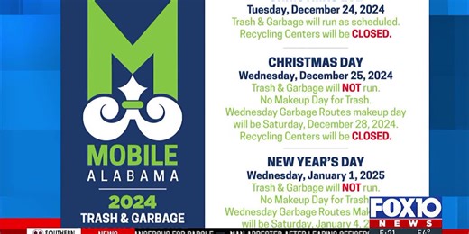 City of Mobile releases holiday trash and garbage schedule