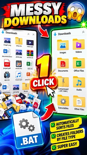 Organize Your Downloads Folder in 1 CLICK! 🤯 Windows Trick