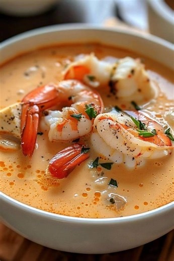 🥣 Creamy Shrimp Soup (Rich & Comforting) A warm, creamy shrimp soup packed with flavor, made with tender shrimp, a smooth creamy broth, and simple seasonings — perfect for a cozy lunch or dinner! Ingredients: - 1 lb shrimp (peeled and deveined) - 2 tbsp butter - 1 tbsp olive oil - 1 small onion, finely chopped - 3 cloves garlic, minced - 1 small carrot, diced (optional) - 2 tbsp tomato paste - 3 cups seafood broth or vegetable broth - 1 cup heavy cream - 1 tsp paprika - ½ tsp black pepper - ½ t