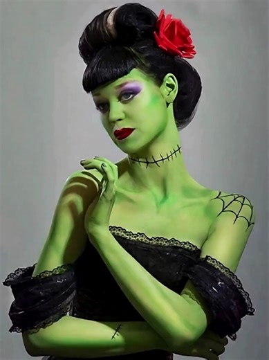— beauty stitched from storms. Unmaking herself is her art form; rebirth is her signature. "Beauty's Reconstruction" available via @rodeodotclub #halloween #aiart #brideoffrankenstein | Rachele Chappell