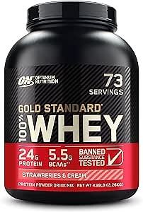 Optimum Nutrition Gold Standard 100% Whey Protein Powder, Strawberries & Cream, 5 Pound (Packaging May Vary)