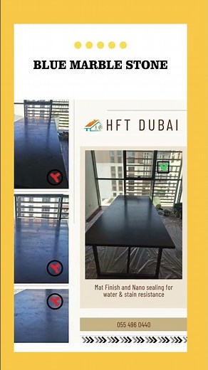 Countertop restoration process showing stain, crack and scratch removal with polishing