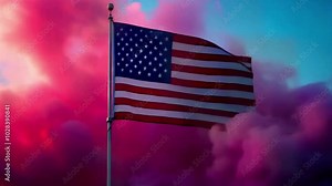 American Flag Waving with Loop and Textured 3d Rendered Background - Highly Detailed Fabric Pattern and Loopable