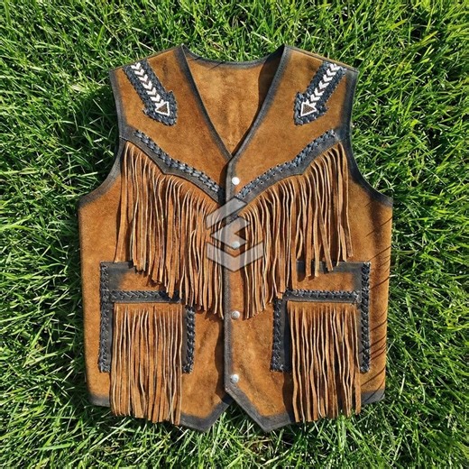 Handmade Brown Suede Fringe Vest | Men's Western Cowboy Style - Etsy