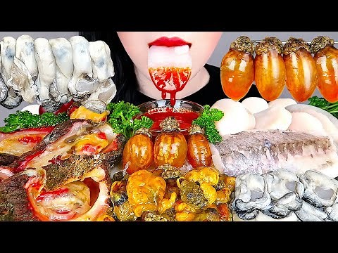 ASMR RAW SEAFOOD *OYSTERS, SCALLOPS, FRESH SEA SQUIRT (HOW TO FILLET A WHOLE FISH) EATING MUKBANG 먹방