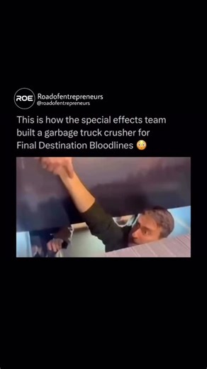 Roadofentrepreneurs on Instagram: "To film the brutal garbage truck sequence in Final Destination: Bloodlines, the special effects team relied on a mix of practical effects and controlled chaos rather than pure CGI. Additionally, The truck itself was filmed separately from the actors, using precision stunt driving, breakaway props, and timed debris launches. Lighter objects were fired with air cannons, while heavier impacts were recreated using scaled elements and reinforced vehicles to keep eve