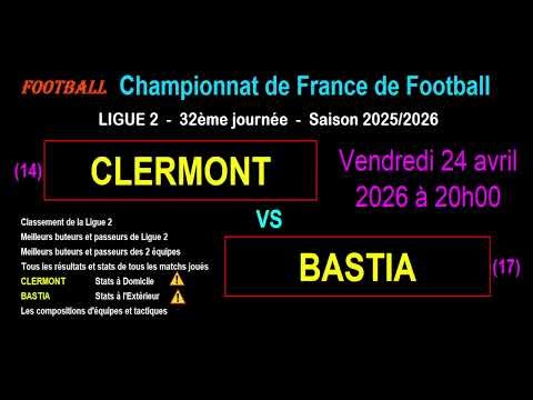 CLERMONT - BASTIA: Matchday 32 of Ligue 2 - Stats, news, predictions - Football season 2025-2026
