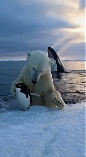 Saving the Little Penguin from the Orca! #PolarBear #Penguin #wildlife #YouTubeShorts #AnimalStory