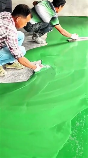 Concrete Work Pouring Self Leveling Mix and Applying Block Coating