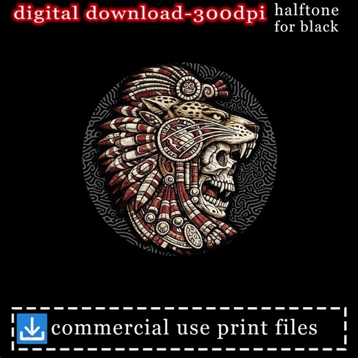 Aztec Warrior Skull T Shirt, Digital Print, Halftone Design, Ancient Civilization Art, Mesoamerican, Skull With Headdress, - Etsy