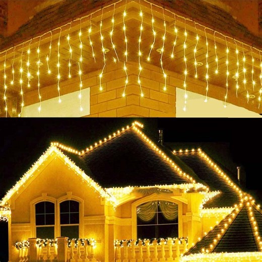 ZHMRFG Christmas LED Icicle Lights Curtain 16.4FT 216 LED Bulbs 8 Lighting Modes Energy All Weather Holiday String Light Christmas Party Decor For Rooftop Balcony Tree Eaves Fence Indoor Outdoor Home