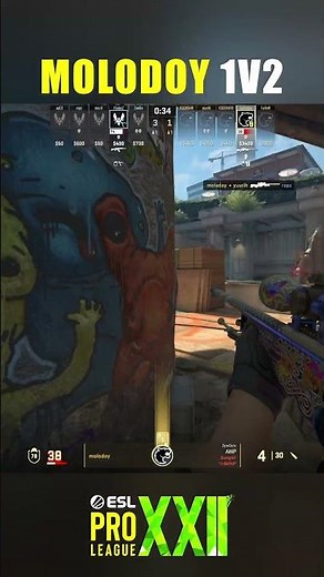 Molody 1v2 AWP Clutch Vs Vitality | ESL Pro League S22!🔥🎯#cs2 #molodoy #gamingshorts