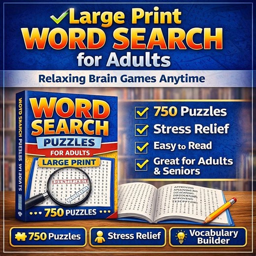 Word Search Puzzles Book for Adults – Large Print Word Find Games, 750 Puzzles, Fun Brain Teasers & Vocabulary Challenge - Etsy