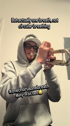 38/100 Misty In one breath I saw @patbartmusic video and thought i could do it with out circular breathing. It was a bit fast because I was running out of air but still cool to play 😂 #onechorusonebreath #trumpet #music #jazz #band