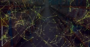 Animation of yellow shapes moving over warehouse