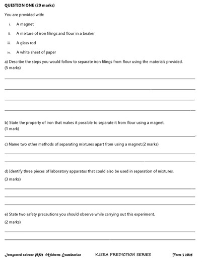 Grade 7 Integrated Science Paper 2 Mid Term 3 2025 Exam