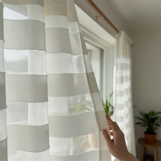 Extra Wide Textured Stripe Sheer Linen Curtains, Light Filtering Window Panels - Etsy