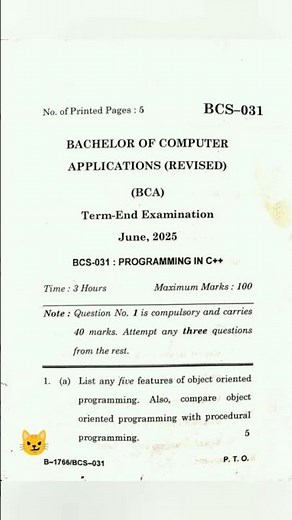 BCS-031 June, 2025 question paper || Programming in C++ || IGNOU Papers