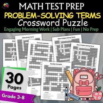 January Math Problem-Solving Terms Crosswords 3rd,4th,5th,6th,7th,8th,9th