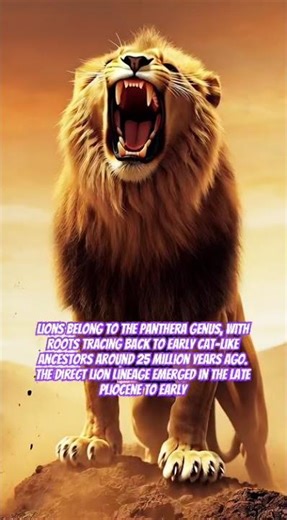 Lions belong to the Panthera genus, with roots tracing back to early cat.