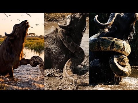 Wild Buffalo Caught by a Massive Python #pythonattack #wildbuffalo #animalfight