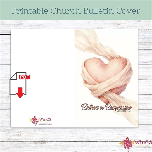 Church Bulletin Cover - Clothed in Compassion - PLUS Canva Template - Instant Download - #121 - Etsy